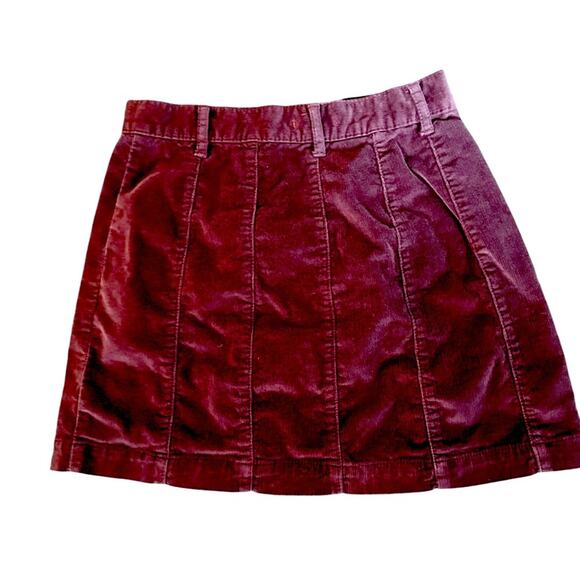 BDG Corduroy Burgundy Wine Maroon Mini Skirt Fall gold Snap Button Front Size 6 - Picture 3 of 12
